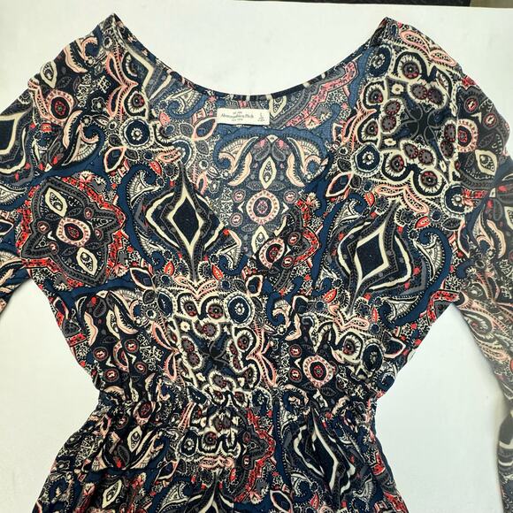 Abercrombie & Fitch Romper Women L 100% Viscose V-Neck Bell Sleeve Boho Blue - Picture 2 of 7